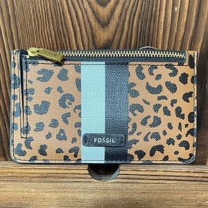 Fossil Logan Leather Cheetah Zip Card Case, NWT, Faux Leather